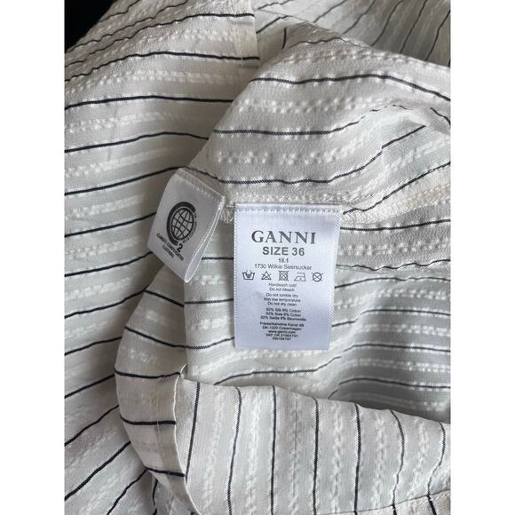 Ganni Wilkie Ruffle Striped Seersucker Blouse Size EU36/S - Picture 4 of 5